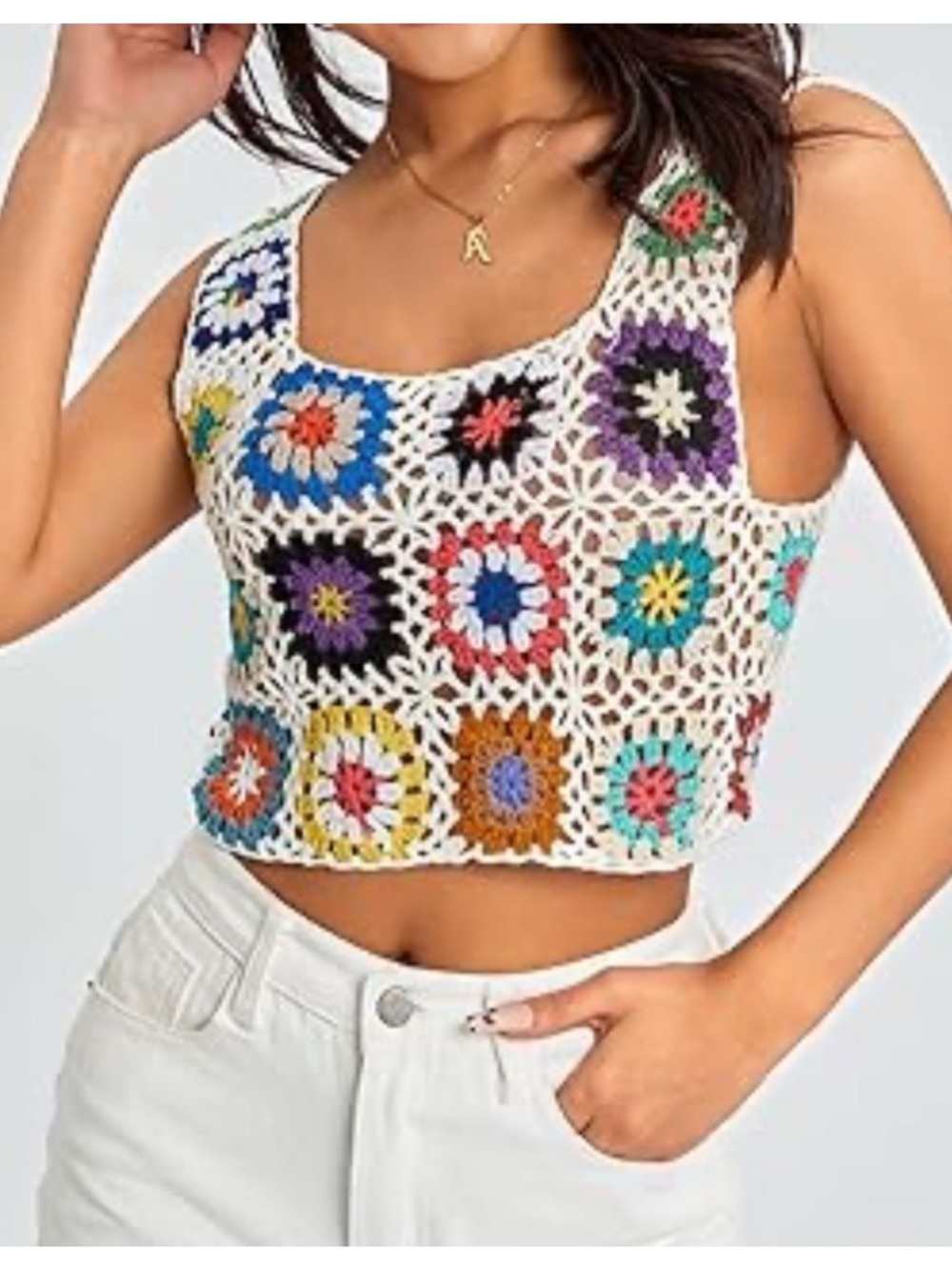 Crochet Floral Cropped Tank